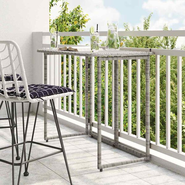 vidaXL Folding Garden Table Grey 90x51x75 cm Poly Rattan