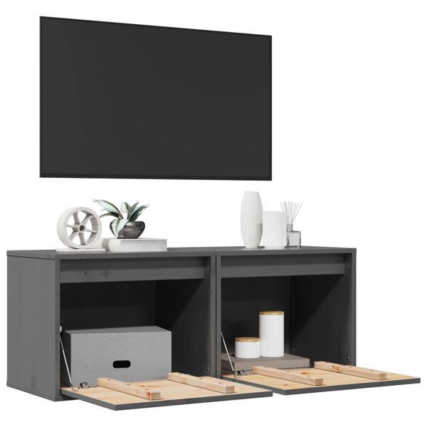 vidaXL Wall Cabinets 2 pcs Grey 45x30x35 cm Solid Pinewood