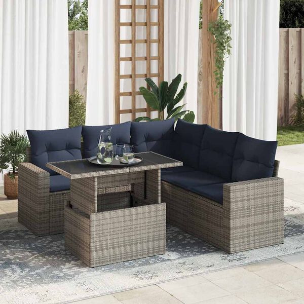 vidaXL 6 Piece Garden Sofa Set with Cushions Grey Poly Rattan Acacia