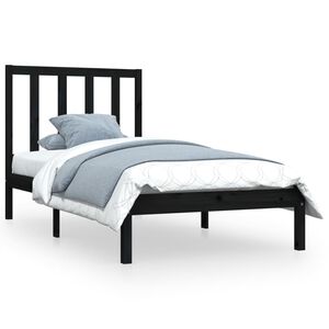 vidaXL Bed Frame without Mattress Black Solid Wood Pine 75x190 cm Small Single