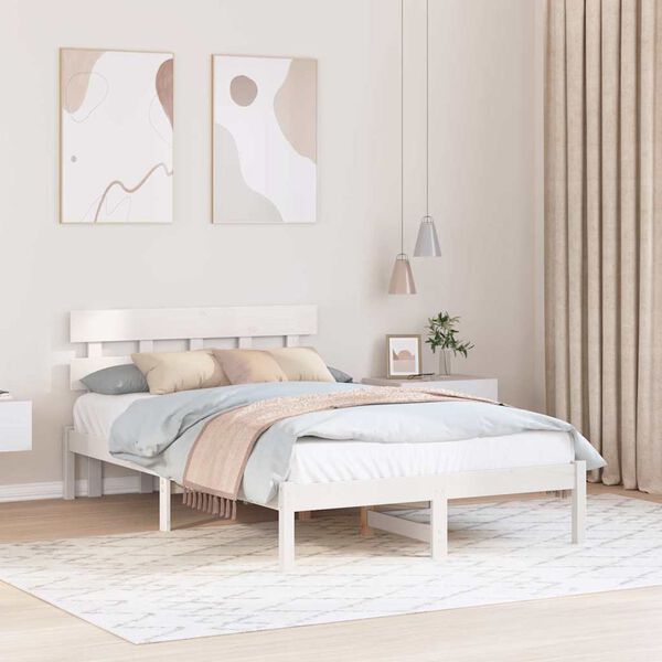 vidaXL Bed Frame with Headboard White 120 x 190 cm Solid Pine wood