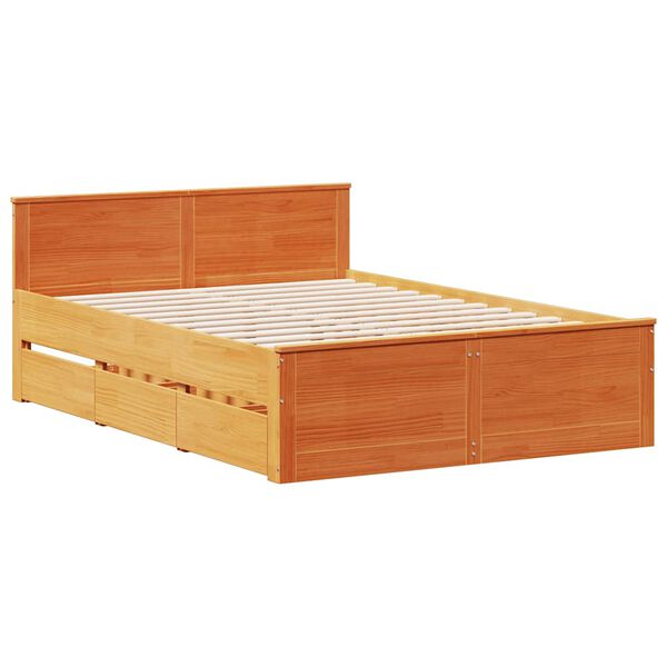 vidaXL Bed Frame without Mattress with Headboard Wax Brown 140x190 cm Solid Wood Pine