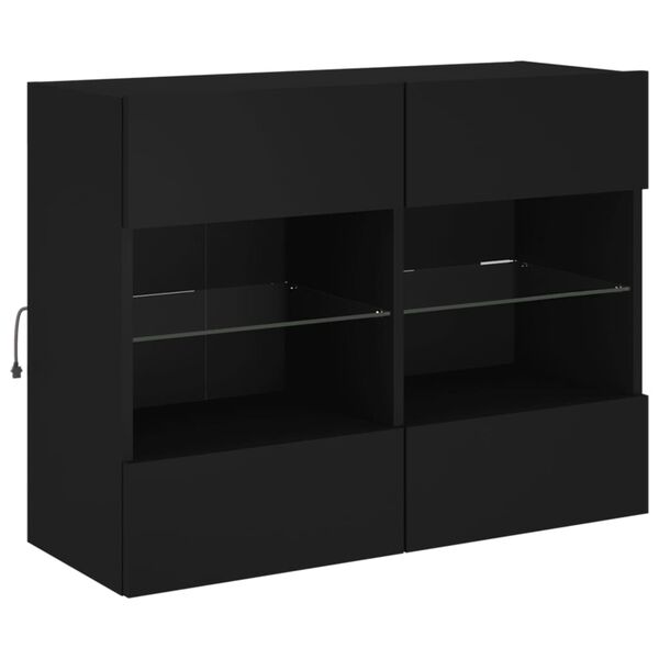 vidaXL TV Wall Cabinet with LED Lights Black 78.5x30x60.5 cm