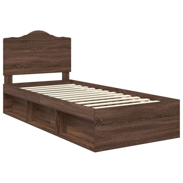 vidaXL Bed Frame with Headboard Brown Oak 100 x 200 cm Solid Pine Wood