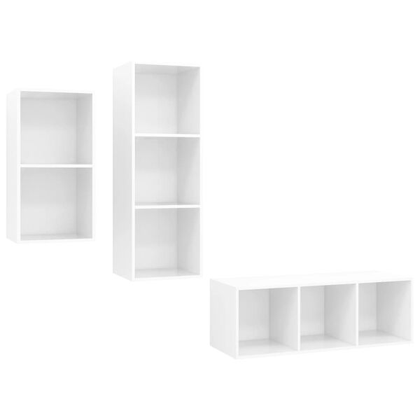 vidaXL 3 Piece TV Cabinet Set High Gloss White Engineered Wood