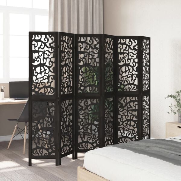 vidaXL Room Divider 6 Panels Black Solid Wood Paulownia
