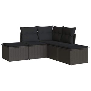 vidaXL Garden Sofa Set | Black | PE rattan, powder-coated steel, polyester