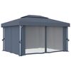 vidaXL Gazebo with Curtain&LED String Lights 4x3 m Anthracite