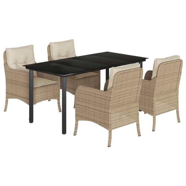 vidaXL 5 Piece Garden Dining Set with Cushions Beige Poly Rattan
