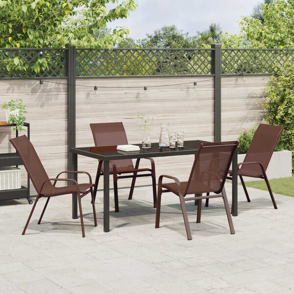 vidaXL Garden Dining Set 5 pcs Brown and Black Powder-coated Steel
