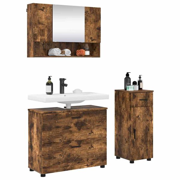 vidaXL Bathroom Furniture Set with Drawer with Shelf 3 pcs Smoked Oak