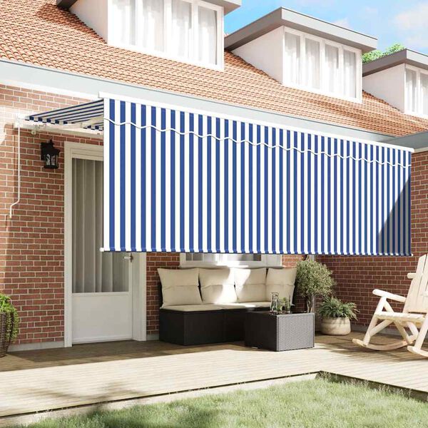 vidaXL Retractable Awning Retractable Striped Blue 350 x 200 cm Fabric