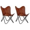 vidaXL Butterfly Chairs 2 pcs Brown Kids Size Real Leather