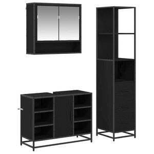 vidaXL Bathroom Furniture Set 3 pcs Black Oak Engineered Wood