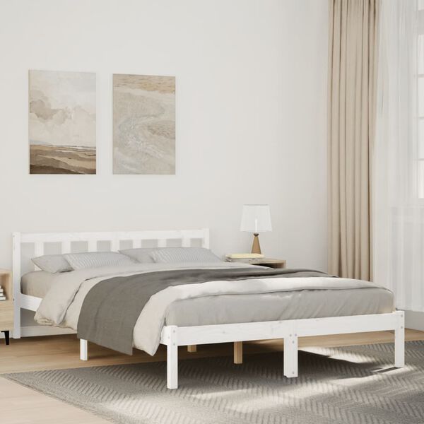 vidaXL Extra Long Bed Frame without Mattress White 160x210 cm Solid Wood Pine