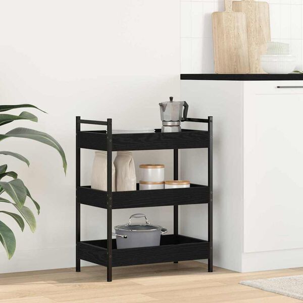 vidaXL Kitchen Trolley Black oak 50 x 30 x 70 cm Engineered wood