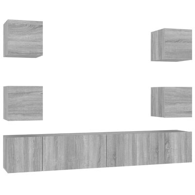 vidaXL 7 Piece TV Cabinet Set Grey Sonoma Engineered Wood