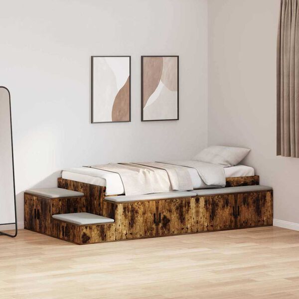 vidaXL Storage Bed Frame with Storage Smoked Oak 80 cm Engineered Wood