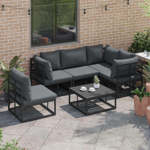 vidaXL Garden Sofa Set with Cushion 6 pcs Black Aluminium