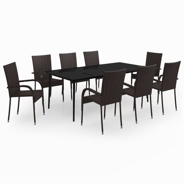 vidaXL 9 Piece Garden Dining Set Brown and Black