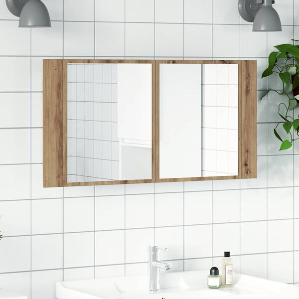 vidaXL LED Mirror Cabinet Artisan Oak 90x12x45 cm Engineered Wood