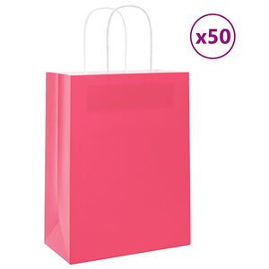 vidaXL Paper Bags 50 pcs with Handles Pink 21x11x28 cm