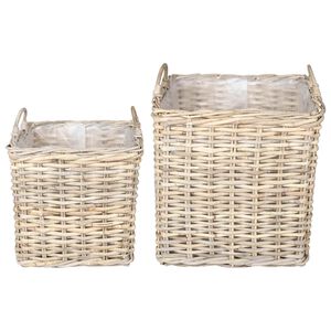 vidaXL Planter Basket with Storage 2 pcs Grey Lacak Rattan