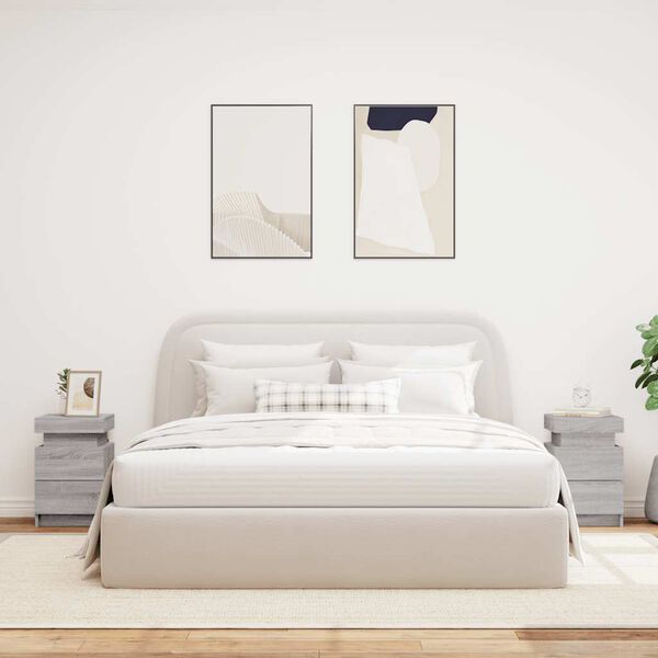 vidaXL Bedside Cabinets with LED Lights 2 pcs Grey Sonoma 35x39x55 cm