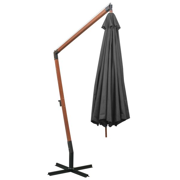 vidaXL Hanging Garden Parasol with Pole Anthracite 3.5x2.9 m Solid Fir Wood