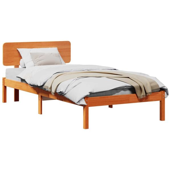 vidaXL Bed Frame with Headboard Wax Brown 75 x 190 cm Solid Pine Wood