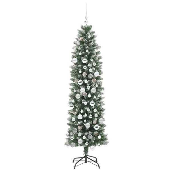 vidaXL Artificial Slim Christmas Tree Green and White 180 cm