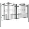 vidaXL Fence Gate with Spear Top Black 305x150 cm Powder-coated Steel