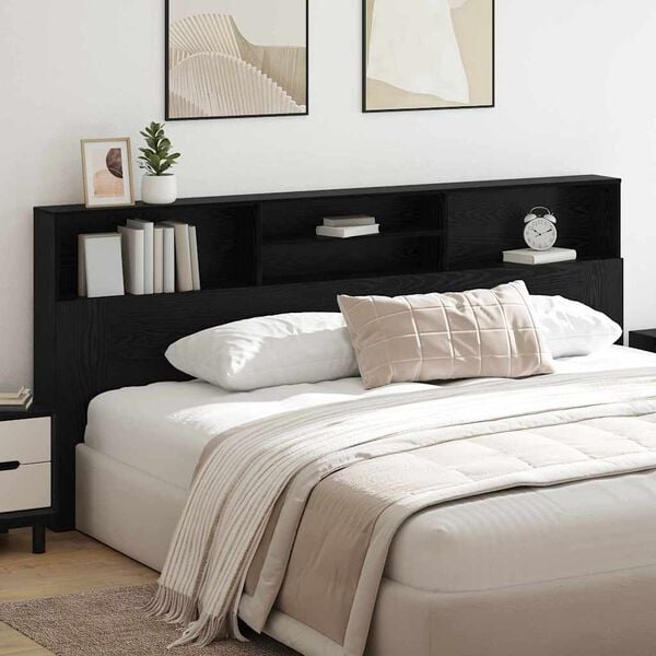 vidaXL Headboard Cabinet Black Oak 220 x 19 x 101.5 cm Engineered Wood