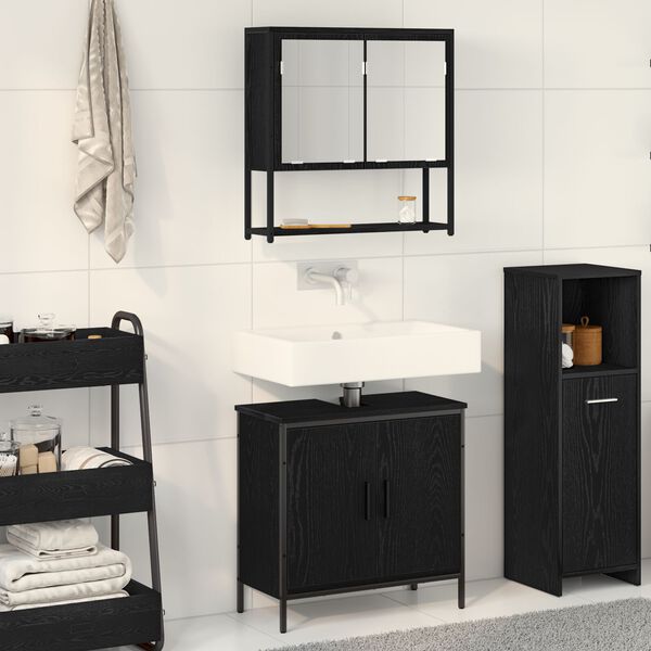 vidaXL Bathroom Furniture Set with Shelf 2 pcs Black Engineered wood