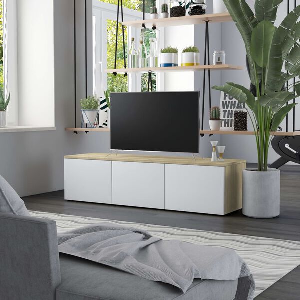 vidaXL TV Cabinet White and Sonoma Oak 120x34x30 cm Engineered Wood
