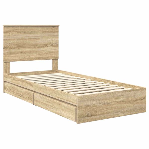 vidaXL Storage Bed with Drawer Sonoma Oak 90 x 190 cm Engineered Wood
