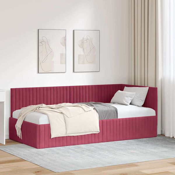 vidaXL Corner Bed Frame with Headboard Wine Red 90 cm x 190 cm Velvet