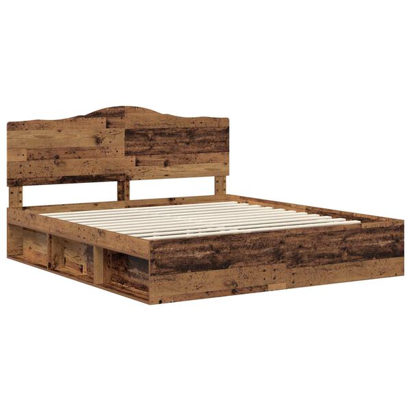 vidaXL Bed Frame with Headboard Old Wood 200 x 200 cm Solid Pine Wood