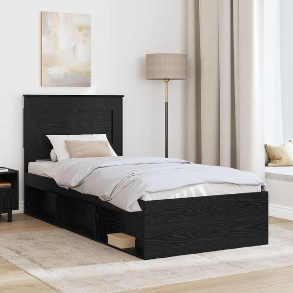 vidaXL Bed Frame with Headboard Black 75 x 190 cm Solid Pine Wood