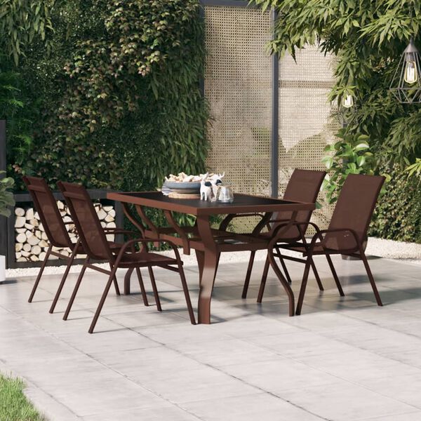 vidaXL Garden Table Brown and Black 140x70x70 cm Steel and Glass