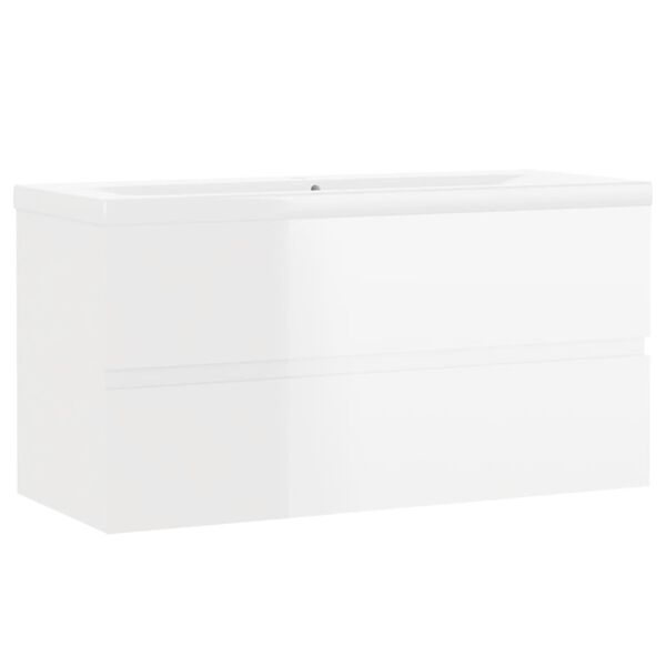 vidaXL Sink Cabinet with Built-in Basin High Gloss White Engineered Wood