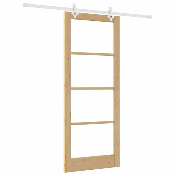 vidaXL Sliding Door Natural 86 x 211 cm Solid Pine Wood and Glass