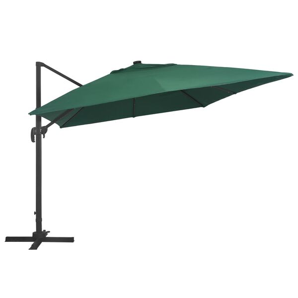 vidaXL Cantilever Garden Parasol with LED Lights and Aluminium Pole 400x300 cm Green
