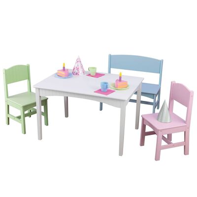 KidKraft Children’s Table and Chair Set with Bench Nantucket Pastel