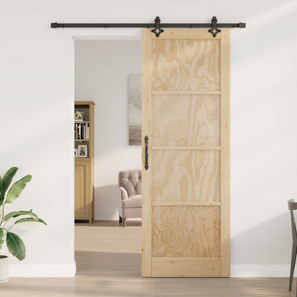 vidaXL Sliding Door Natural and Black 83 x 232 cm Solid Pine Wood