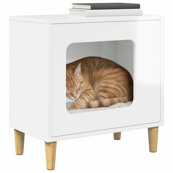 vidaXL Cat House Gloss White 51 x 30 x 52 cm Engineered Wood