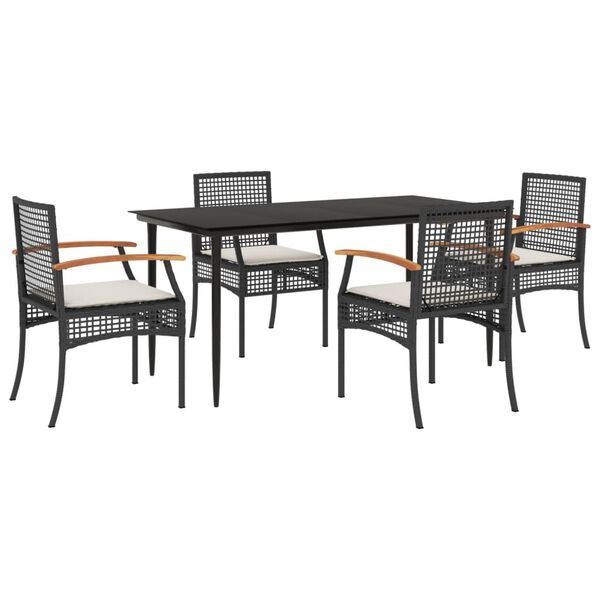 vidaXL 5 Piece Garden Dining Set with Cushions Black Poly Rattan