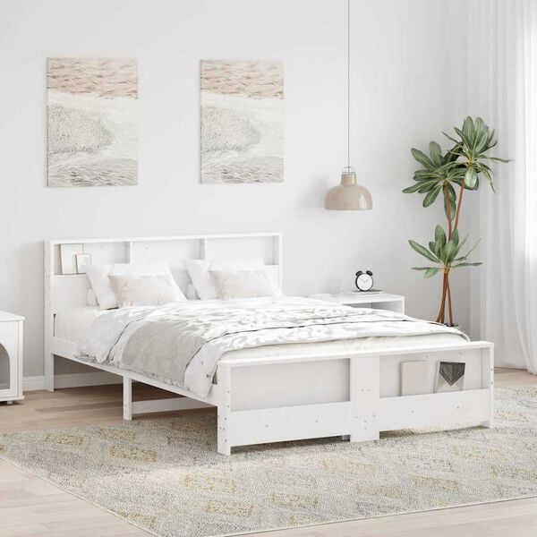 vidaXL Bed Frame with Headboard White 150 x 200 cm Engineered Wood