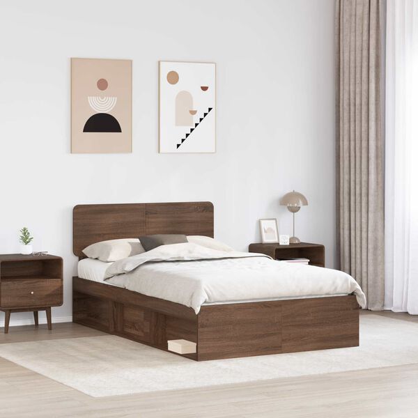 vidaXL Bed Frame with Headboard Brown Oak 120 x 200 cm Solid Pine Wood