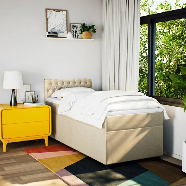 vidaXL Box Spring Bed with Mattress Cream 100x200 cm Fabric